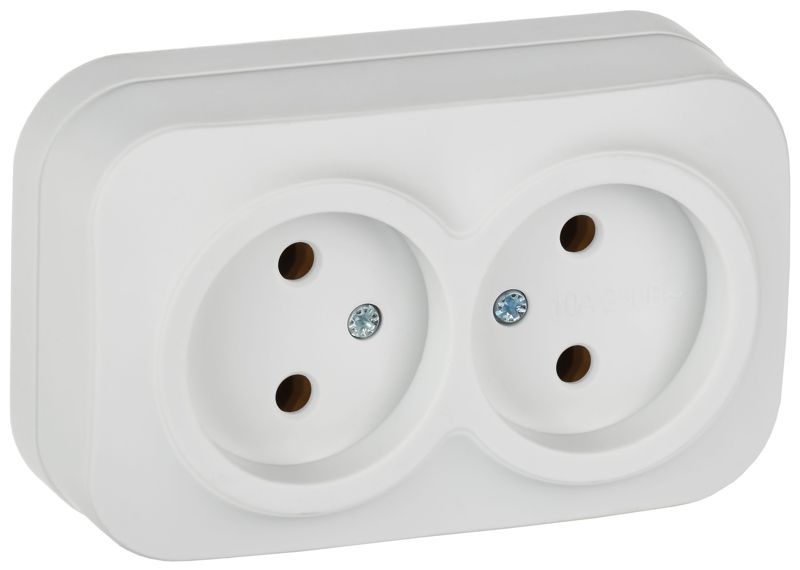 Розетка 2-м ОП GLORY РС22-2-ХБм 10А без заземл. без защ. шторок бел. матов. IEK ERH20-K01M-10