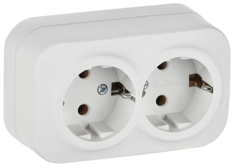 Розетка 2-м ОП GLORY РС22-3-ХБм 16А с заземл. без защ. шторок бел. матов. IEK ERH21-K01M-16