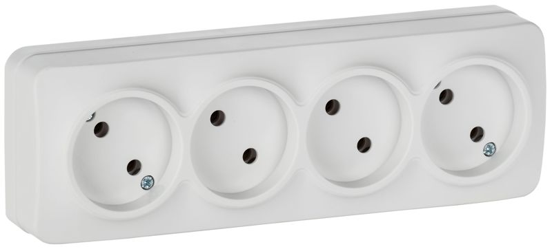 Розетка 4-м ОП GLORY РС24-2-ХБм 10А без заземл. без защ. шторок бел. матов. IEK ERH40-K01M-10