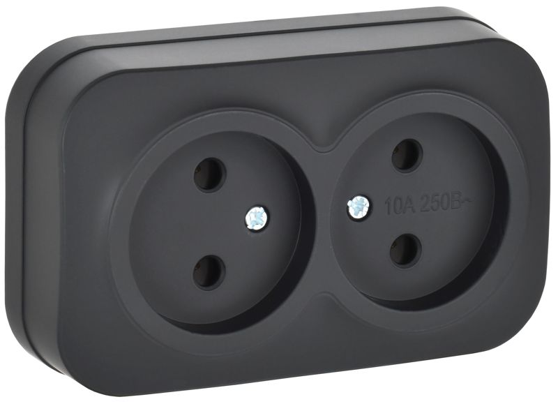 Розетка 2-м ОП GLORY РС22-2-ХЧм 10А без заземл. без защ. шторок черн. матов. IEK ERH20-K02M-10