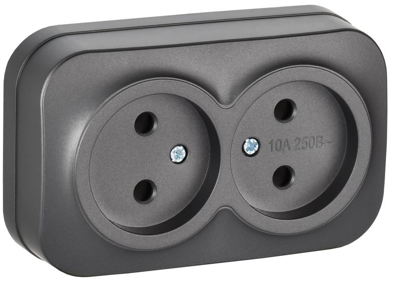 Розетка 2-м ОП GLORY РС22-2-ХСм 10А без заземл. без защ. шторок сталь матов. IEK ERH20-K46M-10