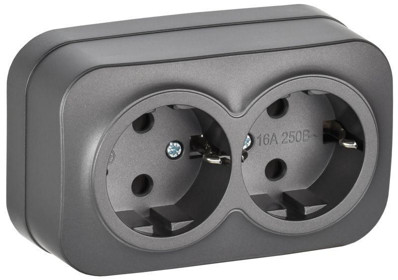 Розетка 2-м ОП GLORY РС22-3-ХСм 16А с заземл. без защ. шторок сталь матов. IEK ERH21-K46M-16