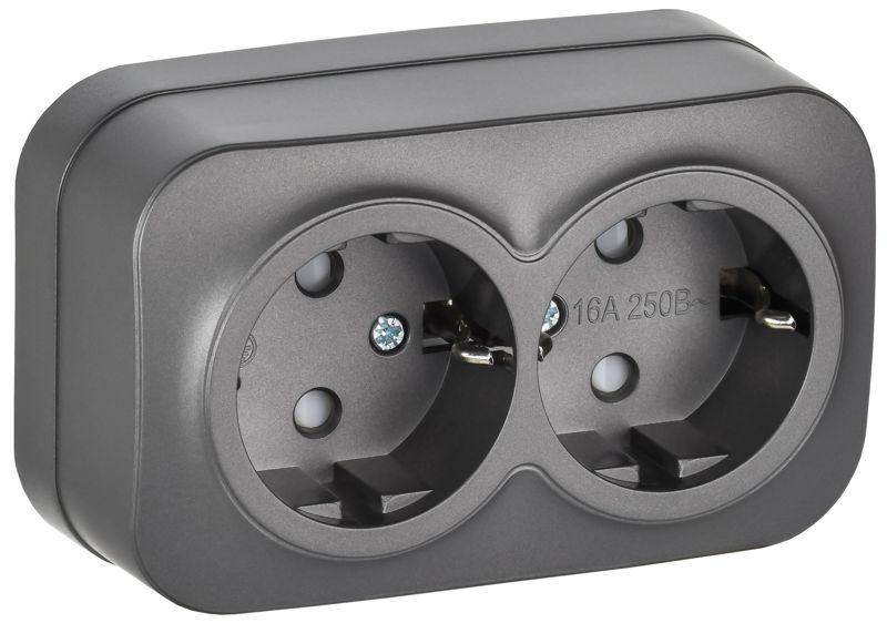 Розетка 2-м ОП GLORY РСш22-3-ХСм 16А с заземл. защ. шторки сталь матов. IEK ERH24-K46M-16