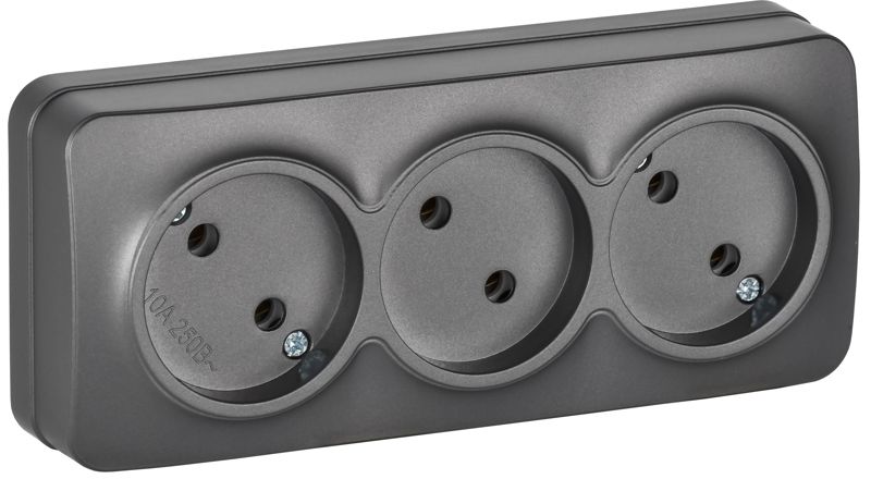 Розетка 3-м ОП GLORY РС23-2-ХСм 10А без заземл. без защ. шторок сталь матов. IEK ERH30-K46M-10