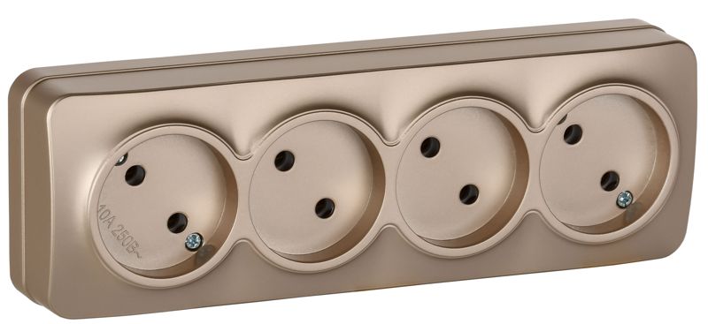 Розетка 4-м ОП GLORY РС24-2-ХШм 10А без заземл. без защ. шторок шампань матов. IEK ERH40-K37M-10