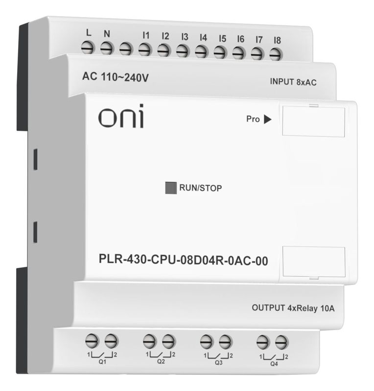 Модуль ЦПУ ПЛК 430 8 DI 4 RO 220В AC без экрана ONI PLR-430-CPU-08D04R-0AC-00