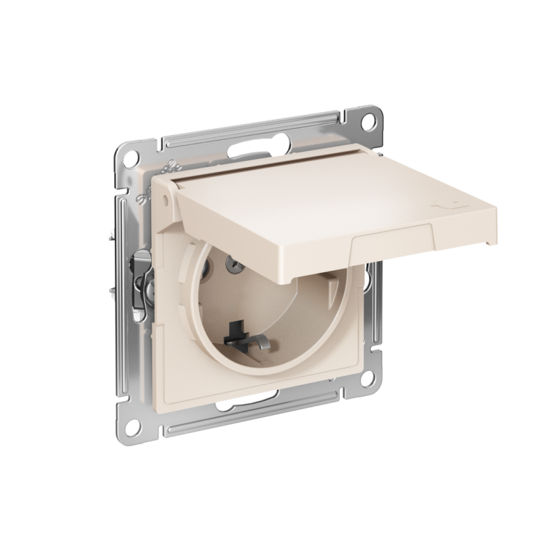 Розетка AtlasDesign 16А IP20 с заземл. защ. шторки с крышкой быстрозажим. клем. механизм беж. SE ATN000246S