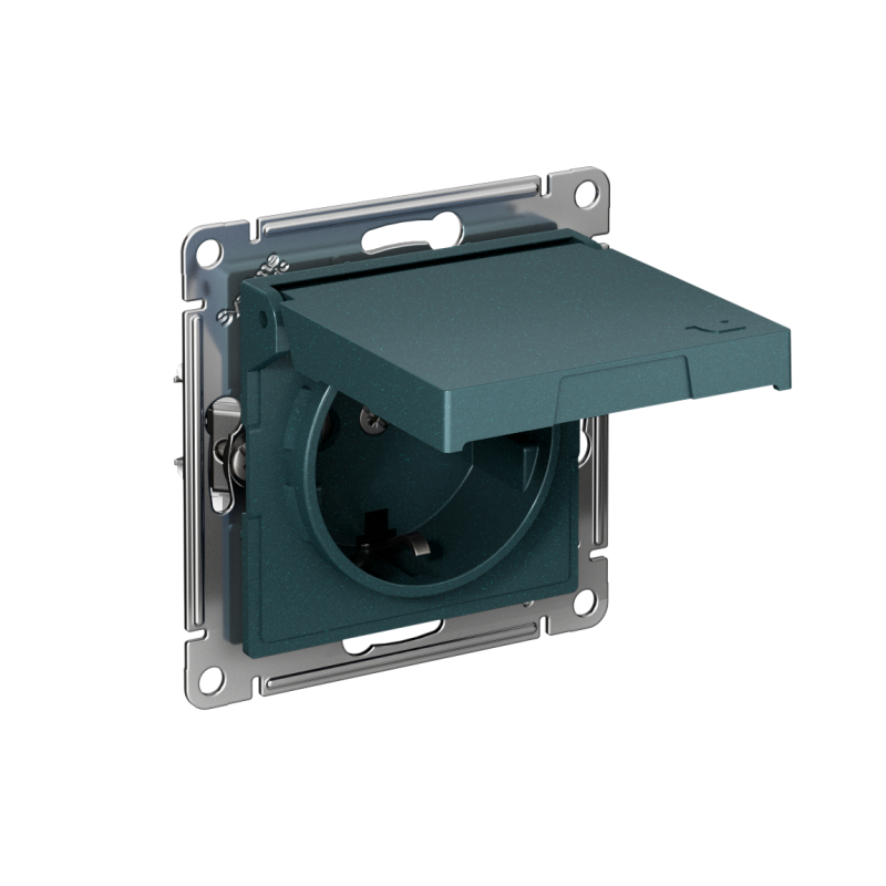 Розетка AtlasDesign 16А IP20 с заземл. защ. шторки с крышкой быстрозажим. клем. механизм изумруд SE ATN000846S