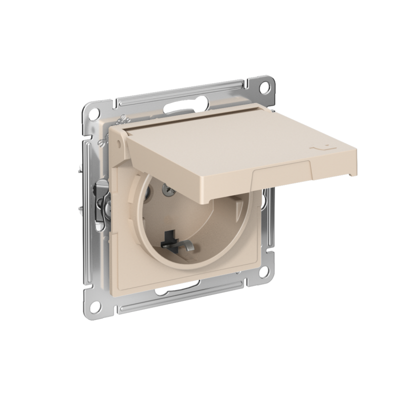 Розетка AtlasDesign 16А IP20 с заземл. защ. шторки с крышкой быстрозажим. клем. механизм песочн. SE ATN001246S