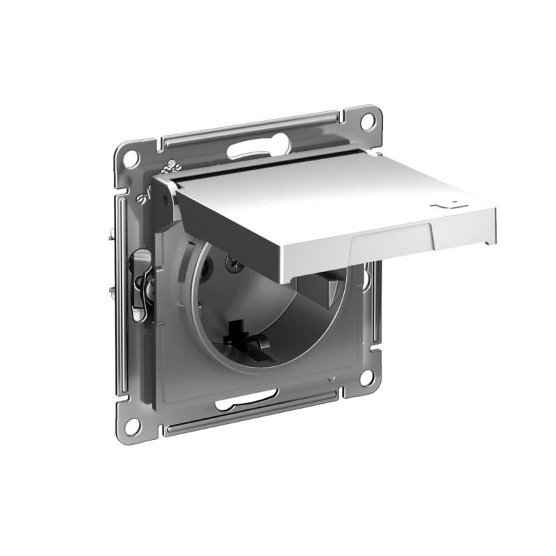 Розетка AtlasDesign 16А IP20 с заземл. защ. шторки с крышкой быстрозажим. клем. механизм сталь SE ATN000946S