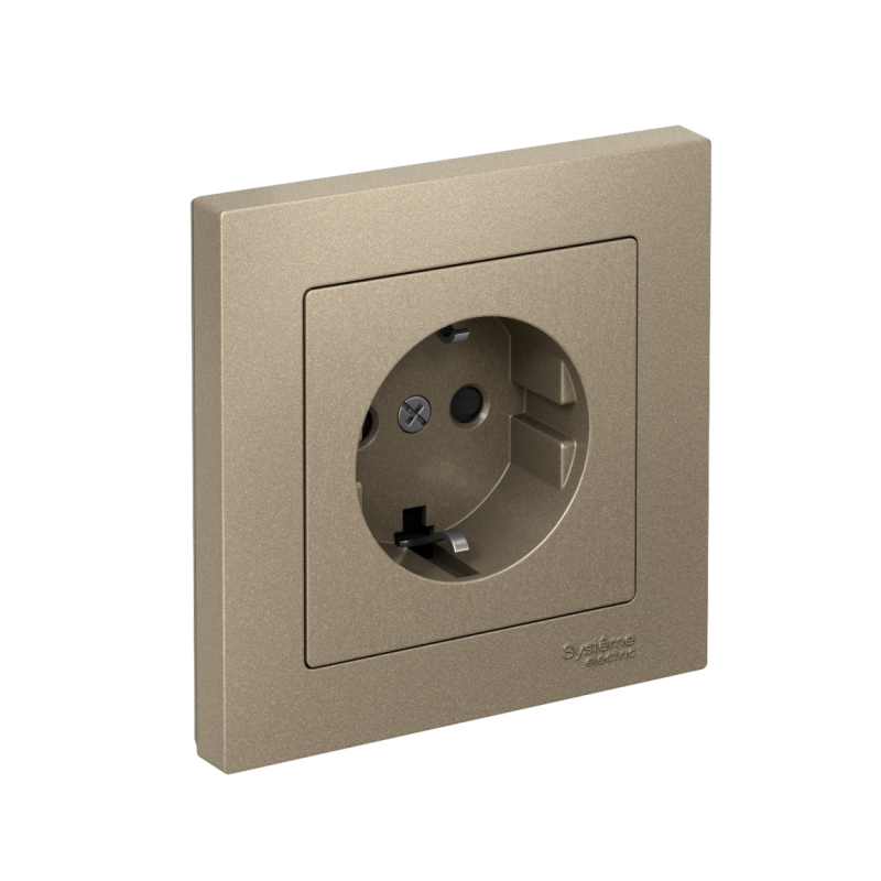 Розетка AtlasDesign 16А с заземл. защ. шторки быстрозажим. клем. в сборе шампань SE ATN000544S