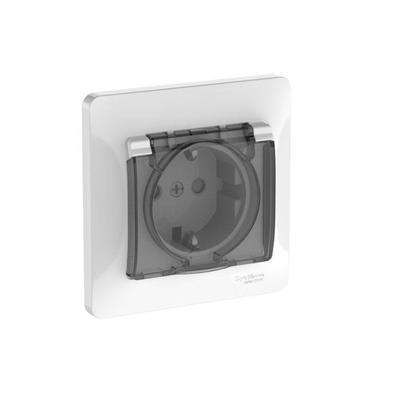 Розетка Glossa 16А IP44 с заземл. защ. шторки с крышкой быстрозажим. клем. в сборе бел. SE GSL000148S