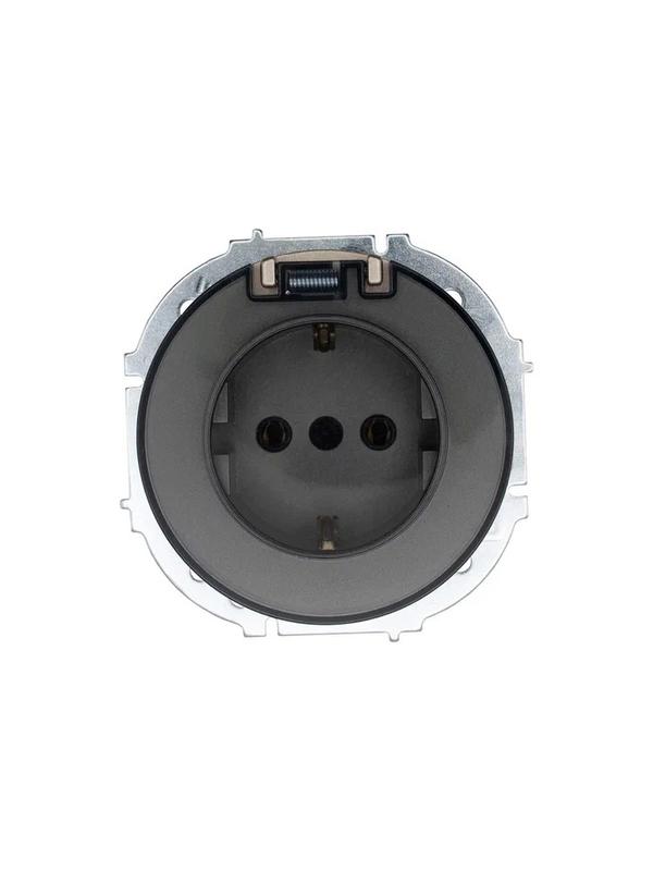 Розетка 1-м СП OSEN с заземл. с крышкой ПБТ механизм титан LEZARD 743-3788-123B