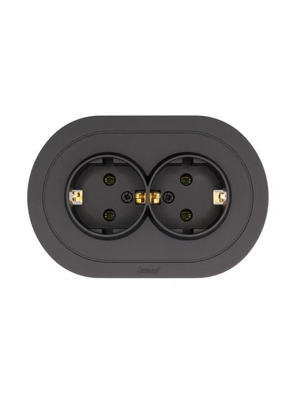 Розетка 2-м СП OSEN с заземл. ПБТ круглая механизм черн. бархат LEZARD 744-4200-127B