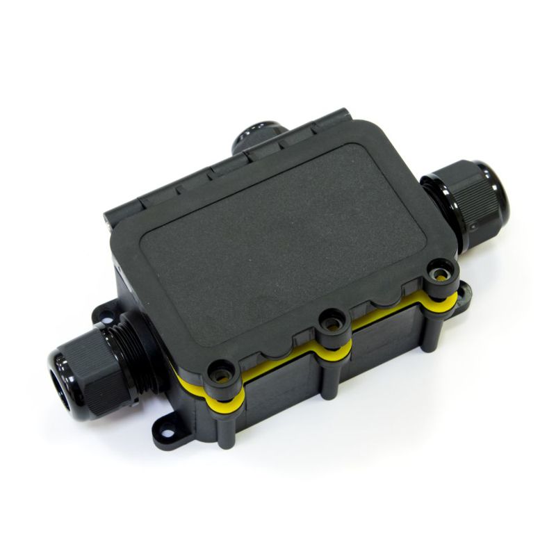 Коробка распределительная ОП 131х80х37 3-вводная IP68 ПА66 40А 450В d3.5-12мм с откидной крышкой черн. Промрукав PR08.13152