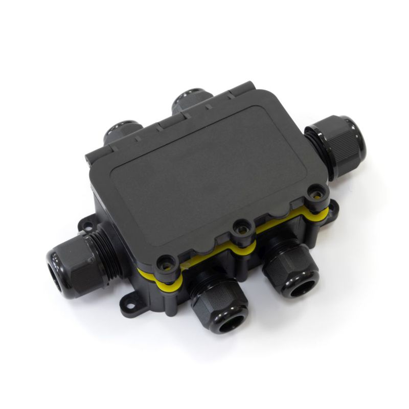 Коробка распределительная ОП 131х95х37 6-вводная IP68 ПА66 40А 450В d3.5-12мм с откидной крышкой черн. Промрукав PR08.13155