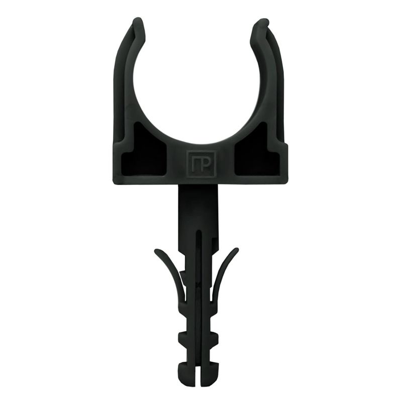 Держатель для труб (клипса) d25мм с дюбелем черн. (в малой упак.) (уп.10шт) Промрукав PR13.0305