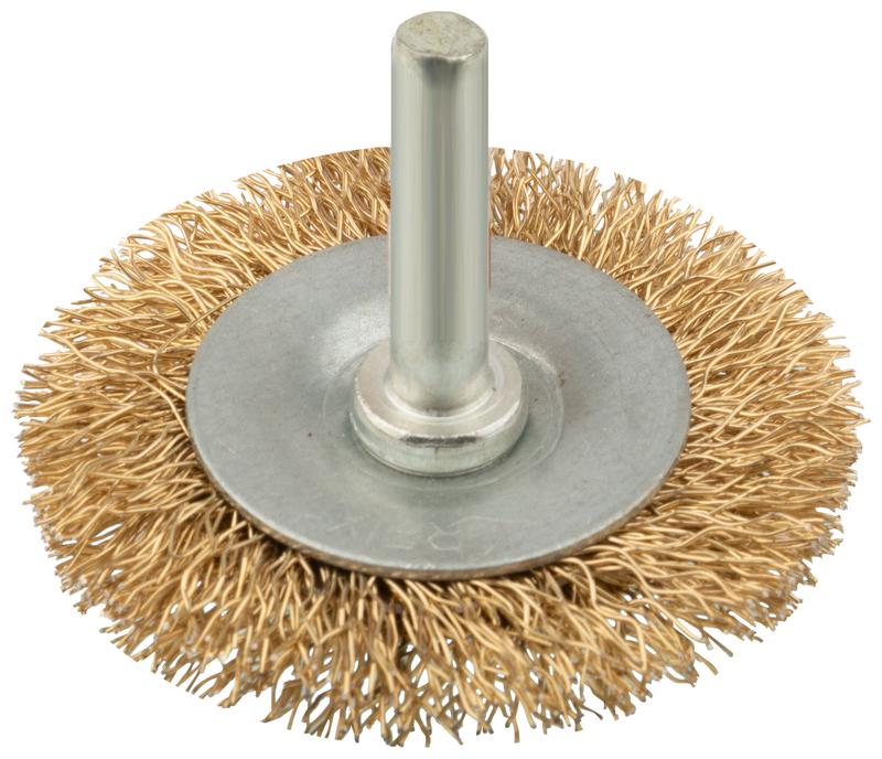 Корщетка дисковая прямая со шпилькой стальная латунированная волнистая проволока 50мм КУРС 38462