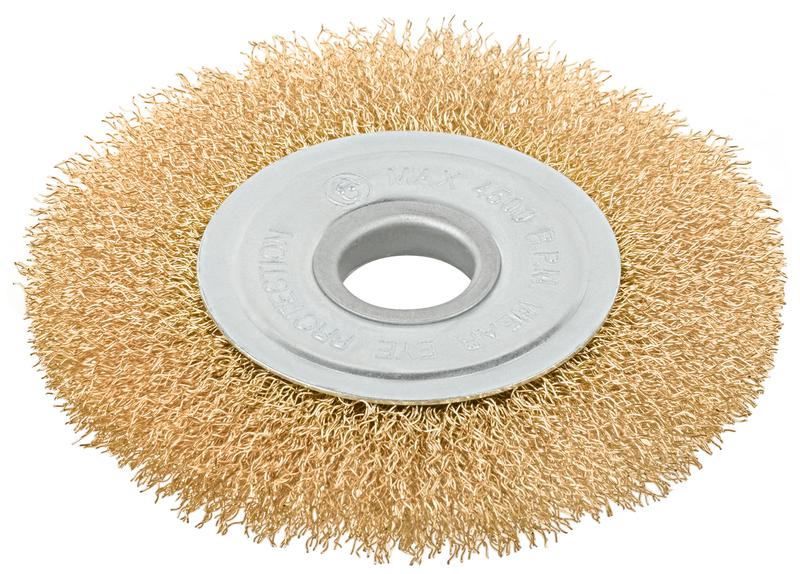 Корщетка-колесо d посадочный 22.2мм стальная латунированная волнистая проволока 125мм блистер КУРС 39076