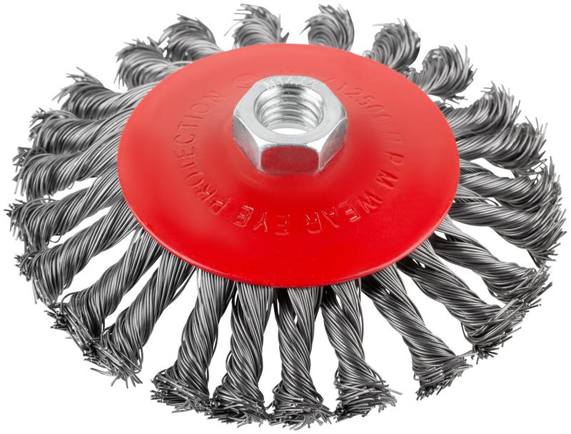 Корщетка-колесо с наклоном гайка М14 стальная витая проволока 125мм блистер КУРС 39089