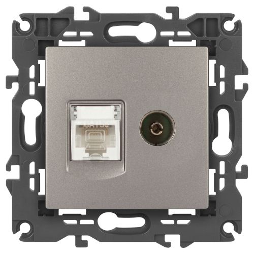 Розетка компьютерная + телевизионная Elegance 14-3110-16 RJ45+TV титан Эра Б0065768