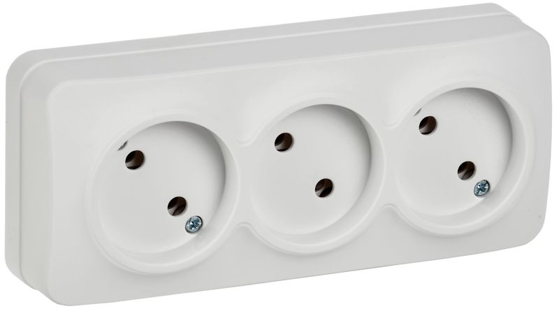 Розетка 3-м ОП GLORY РС23-2-ХБм 10А без заземл. без защ. шторок бел. матов. IEK ERH30-K01M-10