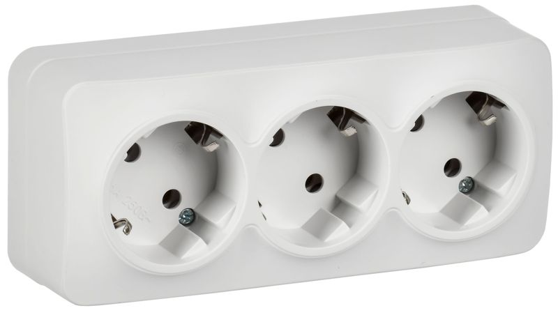 Розетка 3-м ОП GLORY РС23-3-ХБм 16А с заземл. без защ. шторок бел. матов. IEK ERH31-K01M-16