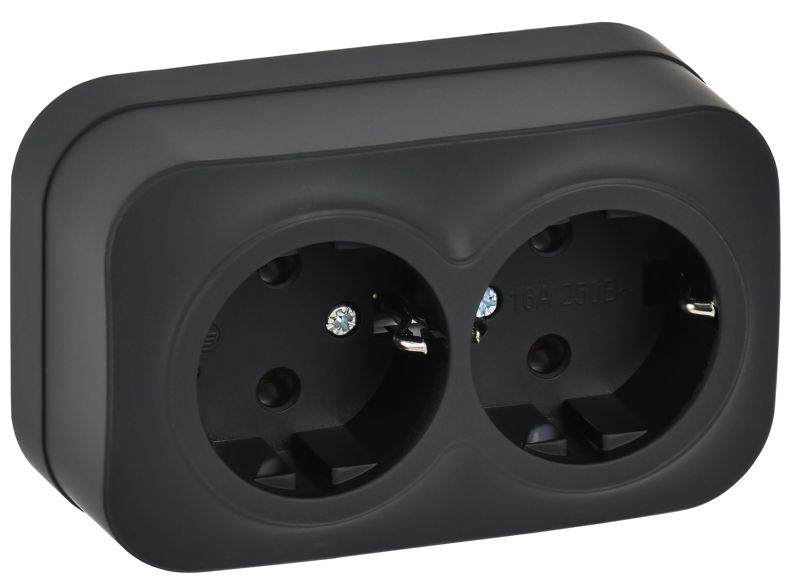 Розетка 2-м ОП GLORY РС22-3-ХЧм 16А с заземл. без защ. шторок черн. матов. IEK ERH21-K02M-16