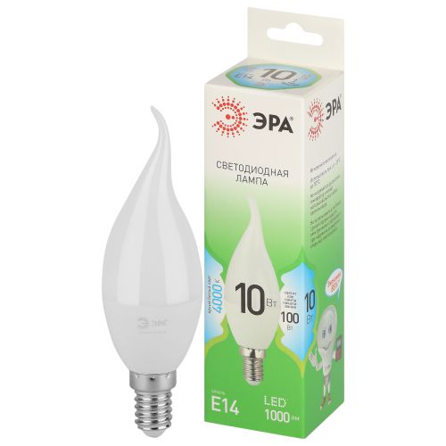 Лампа светодиодная GREEN LINE BXS-10W-840-E14 GL 10Вт свеча на ветру 4000К яркий свет бел. E14 Эра Б0067099