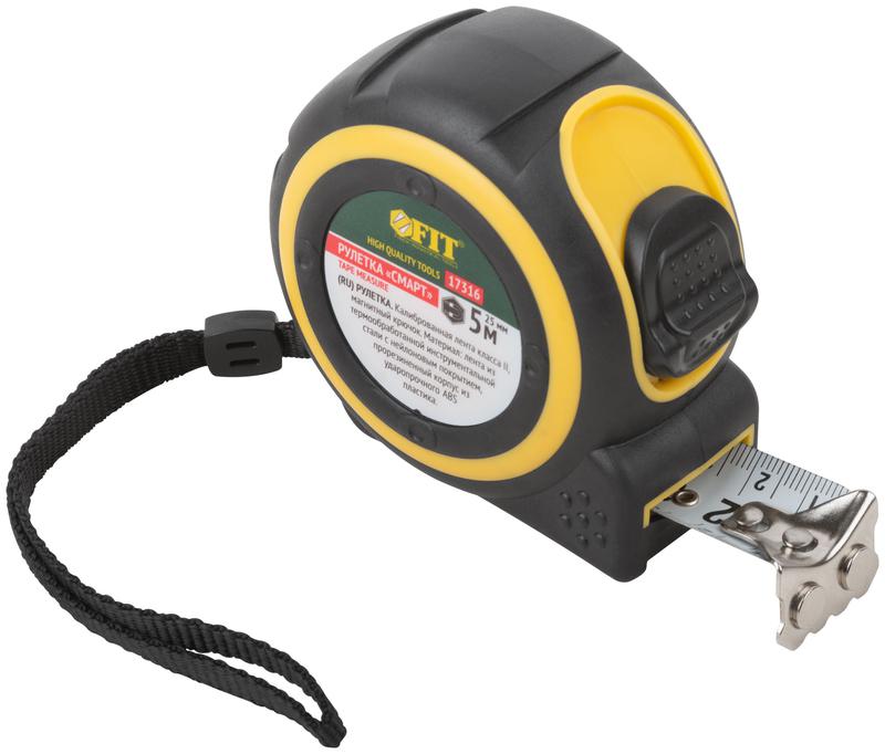 Рулетка Смарт 5мх25мм калибр. лента; нейлон. покрытие; магн. крючок; прорезиненный корпус FIT 17316
