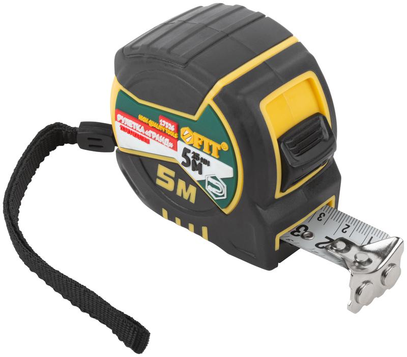 Рулетка Гранд 5мх25мм калибр. лента; нейлон. покрытие; магн. крючок; двойной стопор; прорезиненный корпус FIT 17326