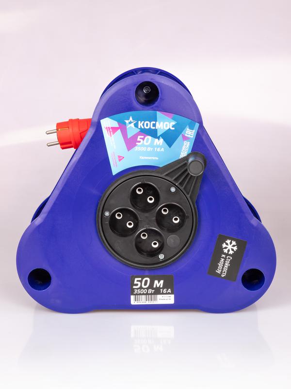 Удлинитель на треугольной катушке 4х50м без заземл. 16А IP44 3.5кВт КГ 2х2.5 УКП КОСМОС YKTKsm50m-4g(2.5)KG