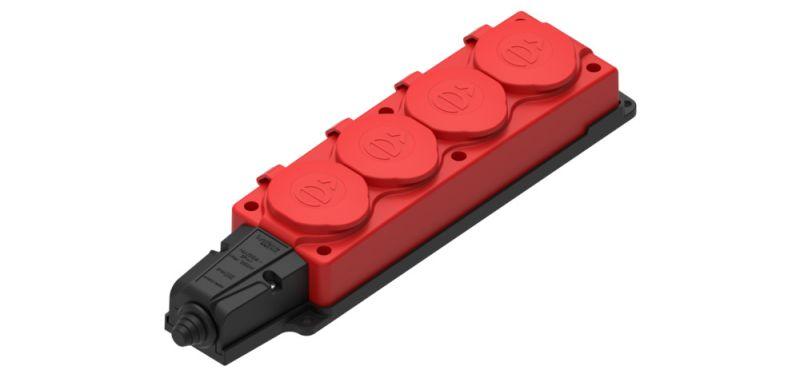 Колодка удлинителя 4-м 16А IP44 MultiSet 2P+E 250В каучук красн. SE MST4124RD