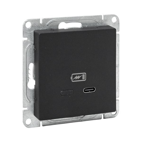 Розетка СП Эпика USB-С быстрая механизм черн. EKF UP1-SOB-USBCF