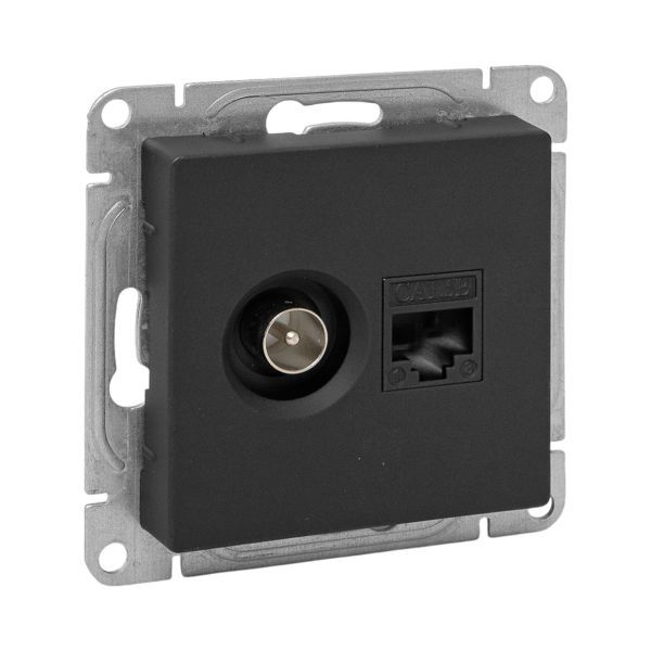 Розетка телевизионная + компьютерная СП Эпика TV + RJ45 кат.5 механизм черн. EKF UP1-SOB-TV+RJ