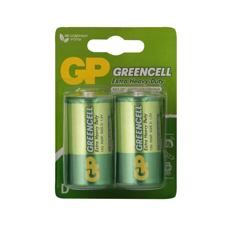 Элемент питания солевой D/R20 1.5В GreenCell 13G-2CR2 20/120 (блист.2шт) GP 8481