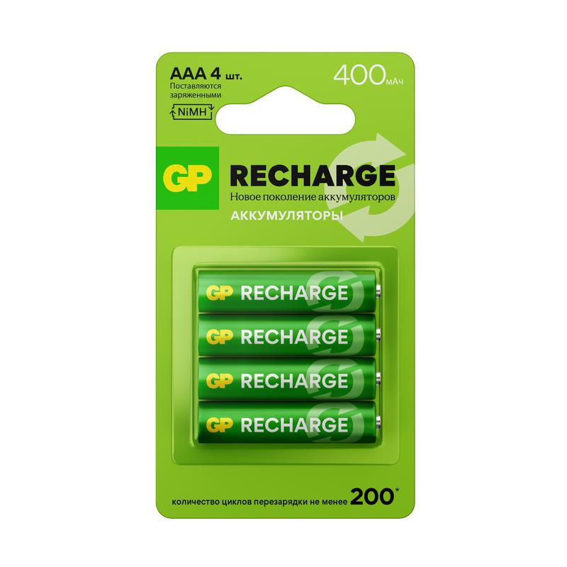 Аккумулятор AAA/HR03 RECHARGE 1.2В 400мА.ч 40AAAHCV-2CRSBC4 32/192 (блист.4шт) GP 20249