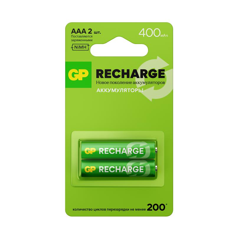 Аккумулятор AAA/HR03 RECHARGE 1.2В 400мА.ч 40AAAHCV-2CRSBC2 16/96 (блист.2шт) GP 20250