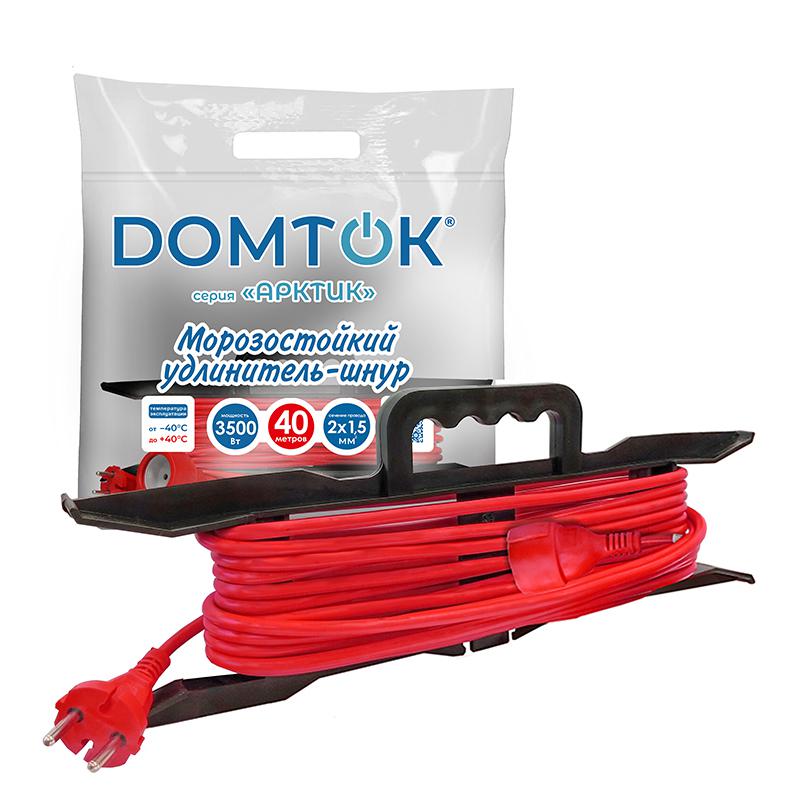 Удлинитель-шнур на рамке 1х40м без заземл. 16А IP44 3.5кВт КГ 2х1.5 АРКТИК морозостойкий DOMTOK 2597