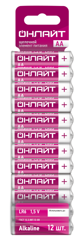 Элемент питания алкалиновый 90 636 OBT-ALK-LR6-BP12 (блист.12шт) ОНЛАЙТ 90636