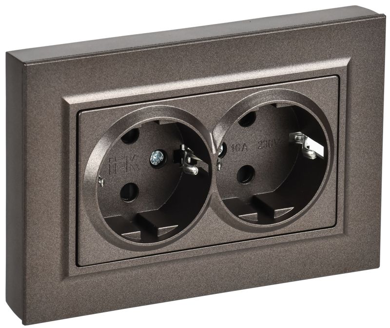 Розетка 2-м СП BRITE РСшПл12-3-БрТБ 16А в сборе с заземл. защ. шторки плоская бронза IEK BR-R28-16-K45-F