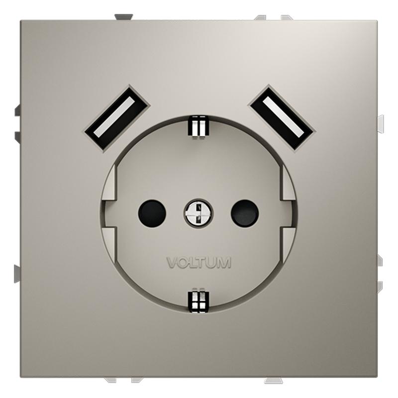 Розетка 1-м СП S70 16А с USB A+A с заземл. защ. шторки механизм кашемир Voltum VLS040403