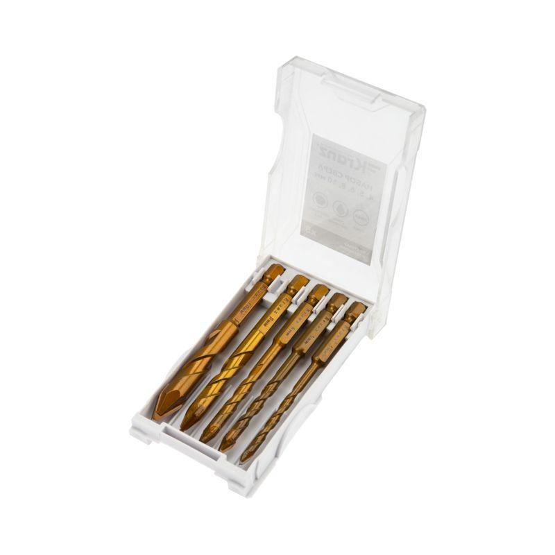 Набор сверл по стеклу и керамике 4-10мм сухое сверление пластик. кейс (5 предметов) Kranz KR-91-0653