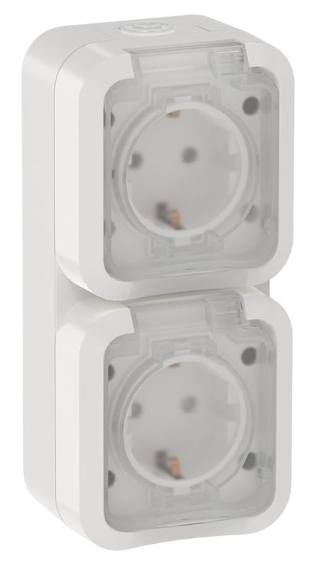 Розетка 2-м ОП TORS TS332 16А IP55 вертикал. с заземл. с крышкой бел. IEK TS-R26-16-55-V-K01