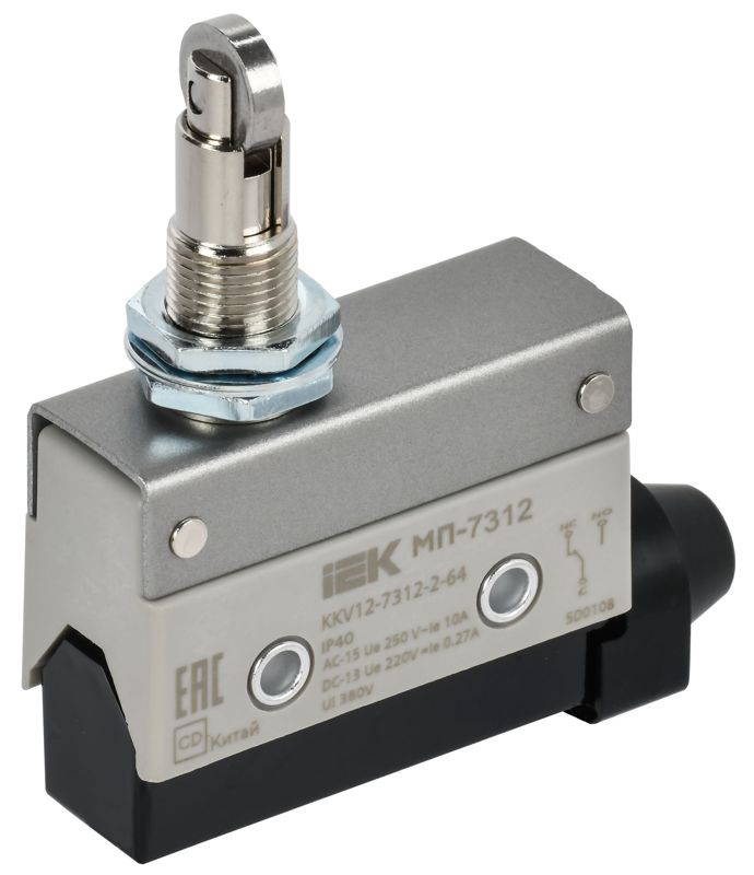 Микропереключатель концевой МП-7312 IP40 вертикал. толкатель с нажимным роликом резьбовое крепление IEK KKV12-7312-2-64