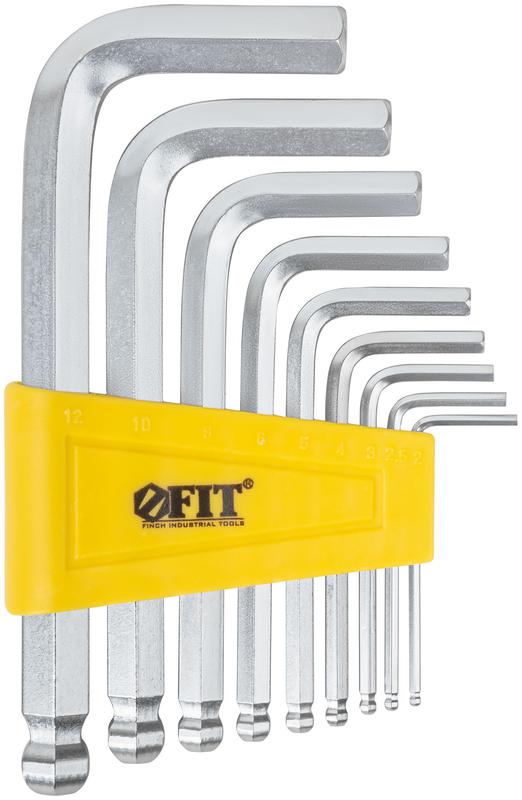 Ключ шестигранный 2-12мм с шаровым наконечником в пластик. держателе CrV сталь (уп.9шт) FIT 64192