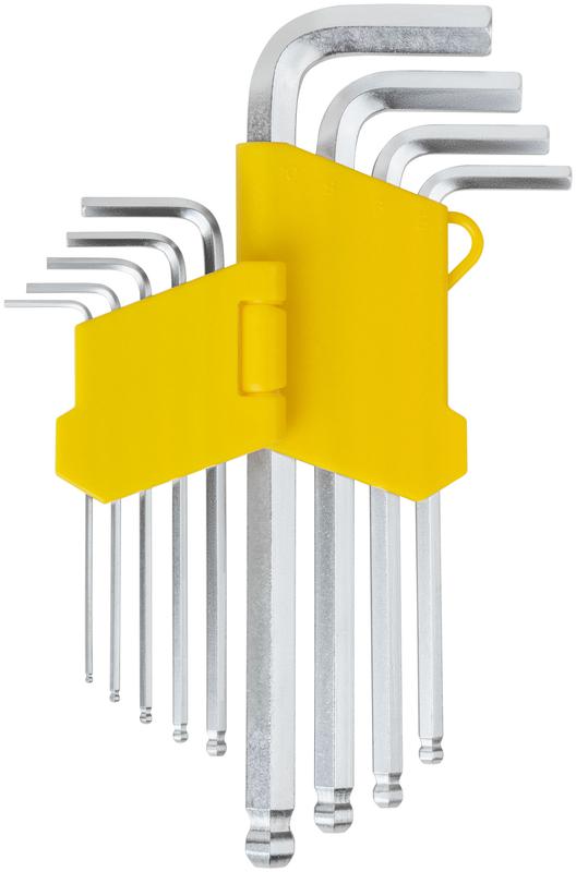 Ключ шестигранный 1.5-10мм длинный с шаровым наконечником в пластик. держателе CrV сталь (уп.9шт) FIT 64193