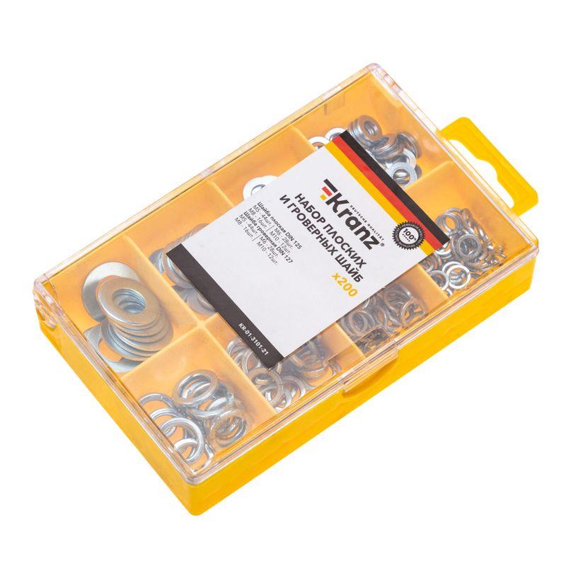 Набор плоских и гроверных шайб (уп.200шт) Kranz KR-01-3101-21