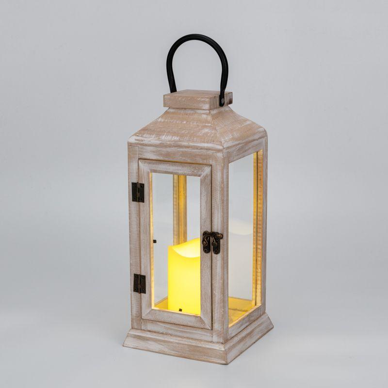 Фонарь декоративный 15х15х38см тепл. бел. со свечкой корпус из дерева беж. Neon-Night 513-073