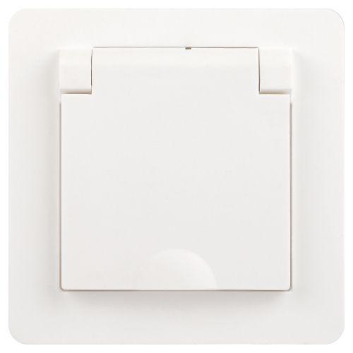 Розетка 1-м СП Style 7-209-01 16А IP44 250В 2P+E Schuko защ. шторки с крышкой бел. Intro Б0060645